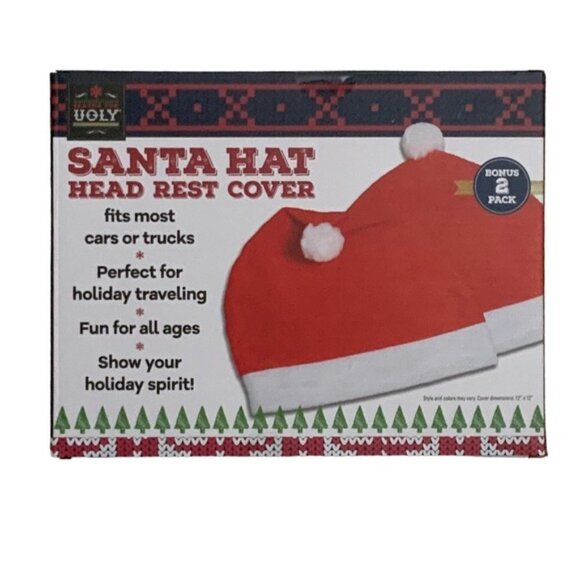 Santa Hat Car Seat Headrest Covers Auto Accessory Car Decoration 2 Pack - Picture 8 of 14